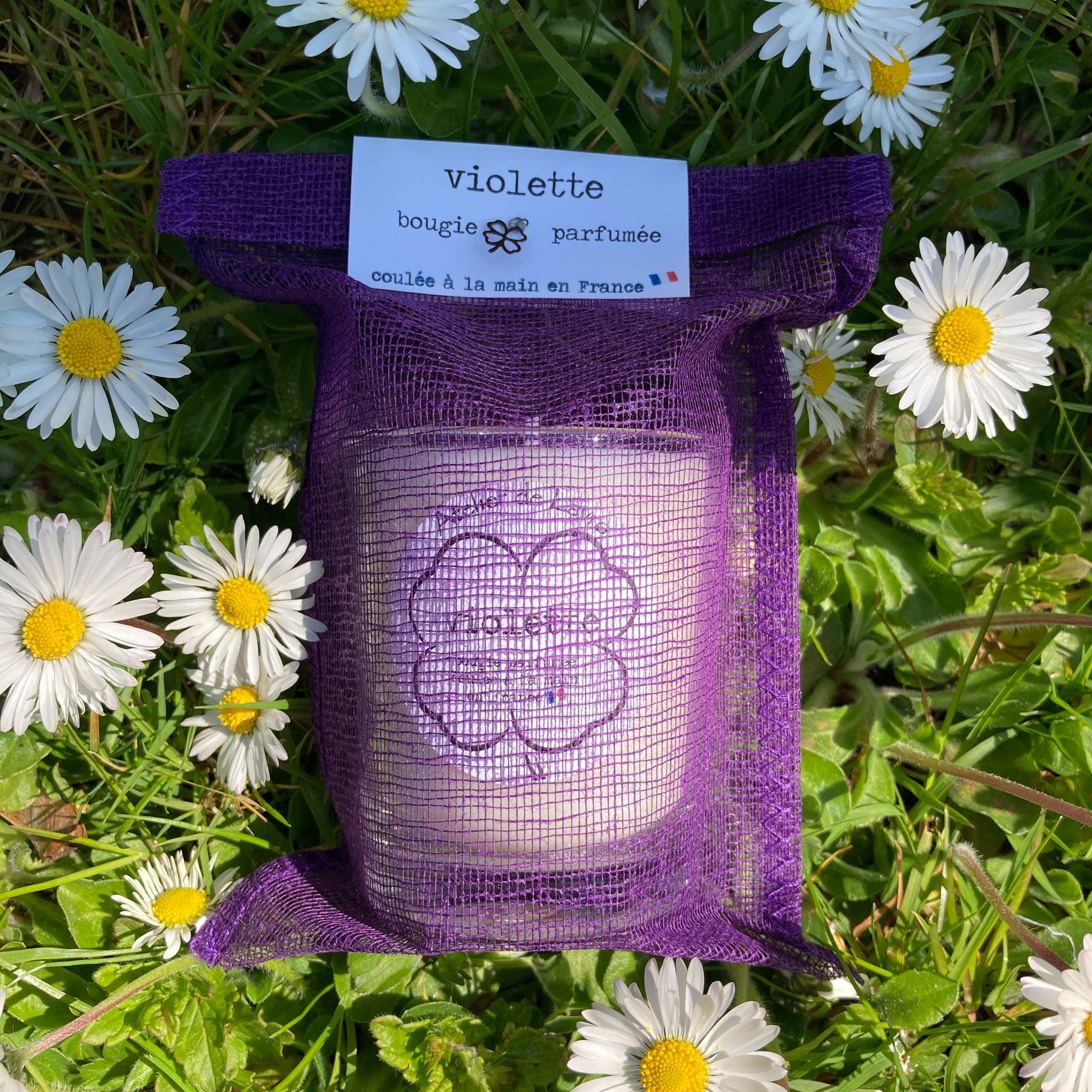 Violette Bougie Parfumée Artisanale Naturelle en Cire Végétale de Soja, Bougie Coulée à La Main Fran