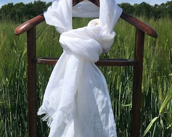 Foulard blanc pour homme, en pur LIN lavé, plusieurs dimensions au choix. Fabrication artisanale française