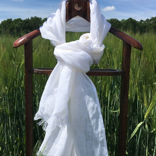 Foulard blanc pour homme, en pur LIN lavé, plusieurs dimensions au choix. Fabrication artisanale française