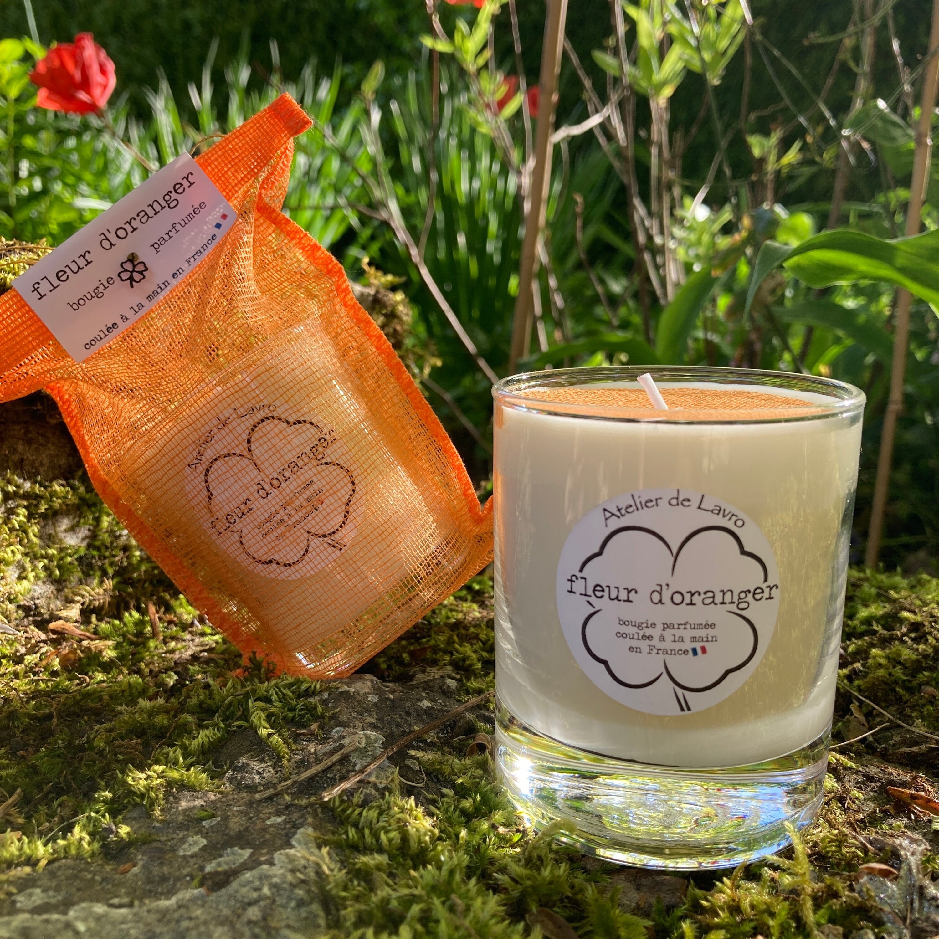 Fleur d'oranger Bougie Parfumée Artisanale Naturelle en Cire Végétale de Soja, Bougie Coulée à La Ma