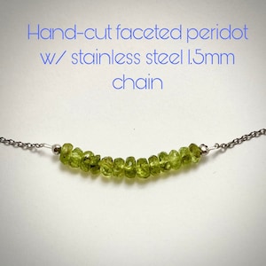 Delicate peridot gemstone bar necklace