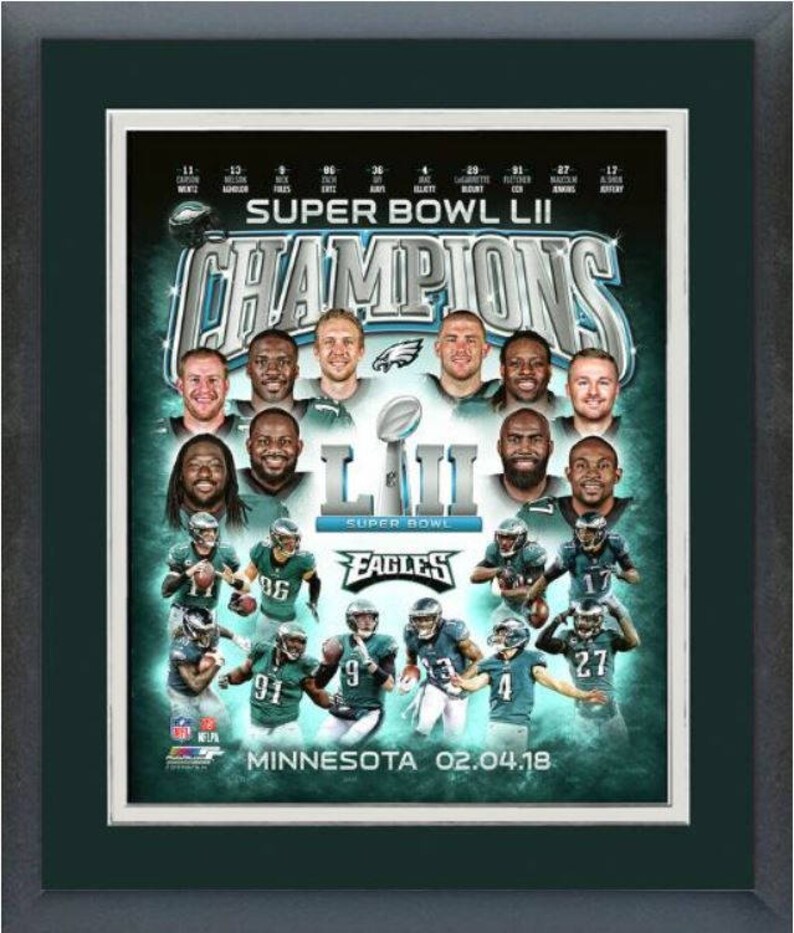 Philadelphia Eagles 2018 Super Bowl 52 Champions 8x10 Composite Photo Double Matted And Framed
