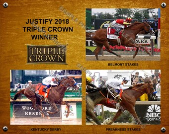 Justify 2018 Triple Crown Winner Kentucky Derby Preakness Stakes Belmont Stakes 8X10 Photo Collage