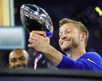 Sean McVay Super Bowl Trophy Los Angeles Rams Champions 8X10 Photo