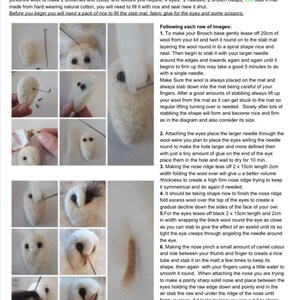 May include: Step-by-step instructions with images for crafting an owl brooch using needle felting techniques. The kit includes Yorkshire wool, eyes, needles, and a stab mat. The text provides detailed guidance on each step of the process.