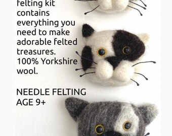 Eco needle felting Cat brooch kit gift DIY
