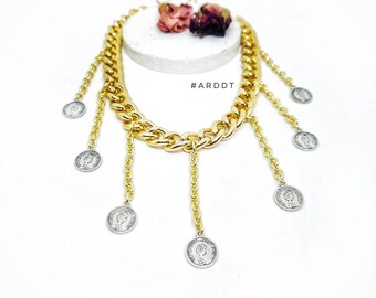 Kette Halskette. Münze Halskette. Ketten Choker