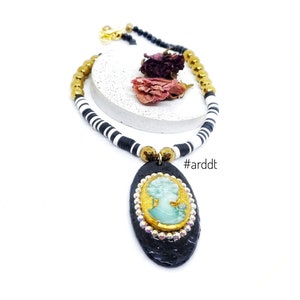 Cameo. Cameo necklace. Black and white necklace