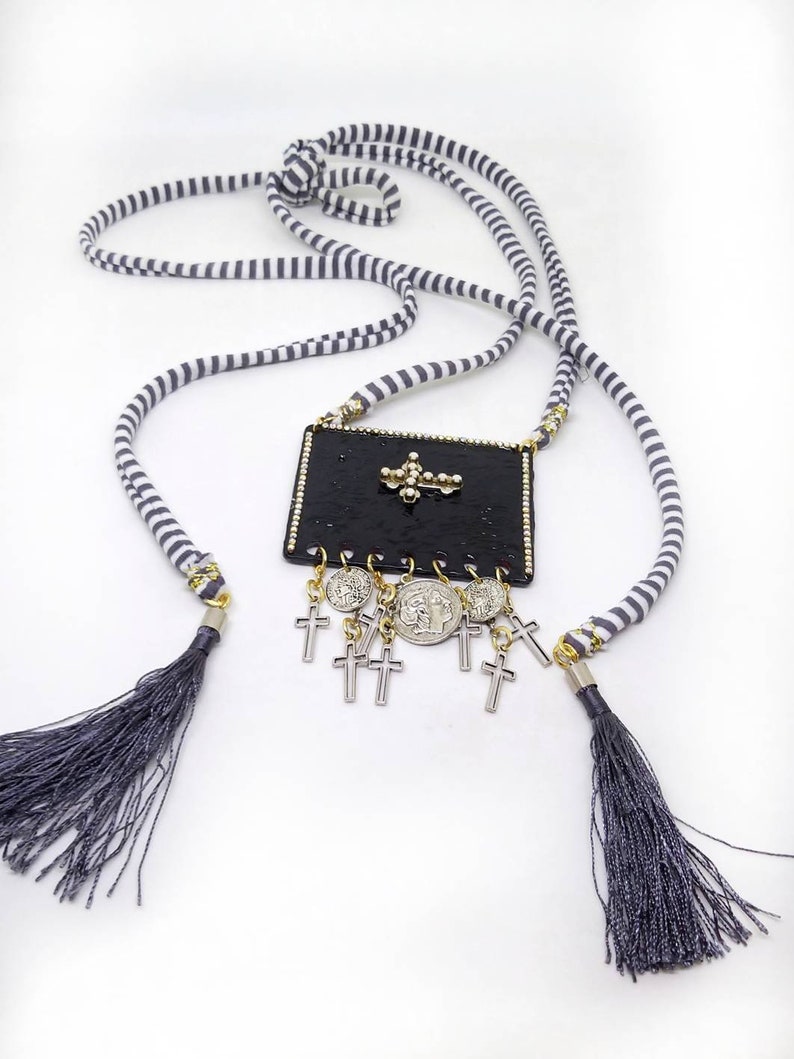 Coins necklace. Cross necklace Bohemian necklace Black necklace Statement necklace Charm necklace