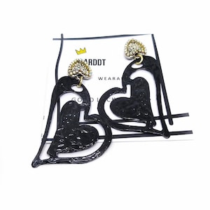 Black heart stud dangle earrings. Gift for her.
