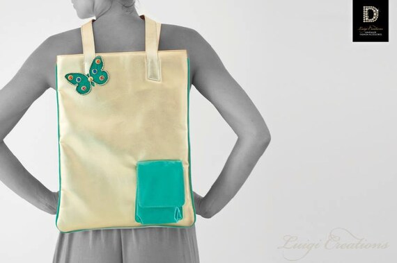 Tote bag, Handmade handbags, Gold Handbag, Turquoise, City Bag, Shopping Bag, Unique handbags, Gifts for her, Bags & Purses!