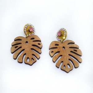 Palm leaf earrings. Gold earring studs. Handmade earrings. Statement jewelry. Gifts for her.