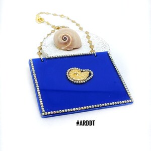 Statement necklace. Electric blue necklace. Shell necklace. Unique jewelry.