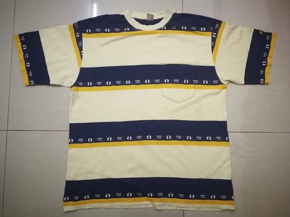 Vtg hang ten pocket shirt stripe yellow medium si… - image 2