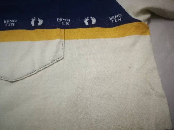 Vtg hang ten pocket shirt stripe yellow medium si… - image 3