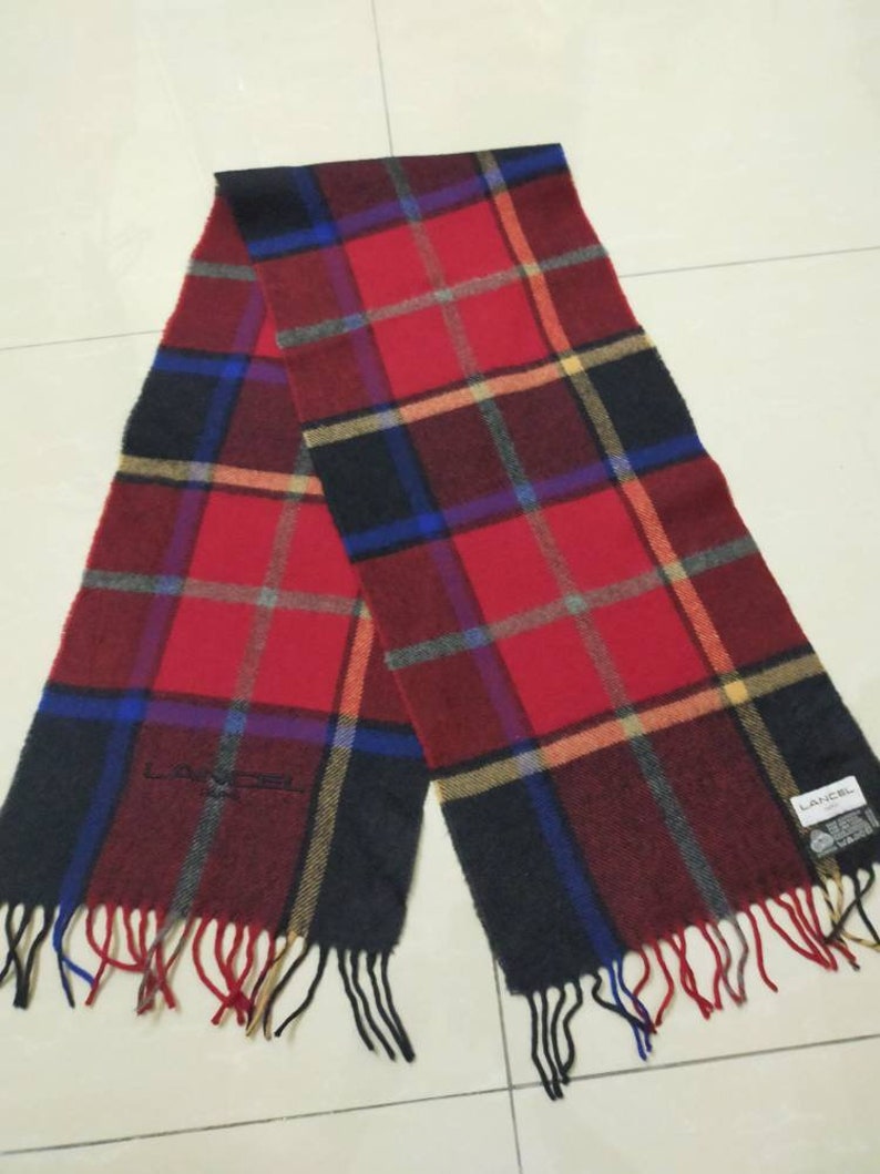 Lancel Paris Checked Scarf Muffler Scarves Check Red Etsy