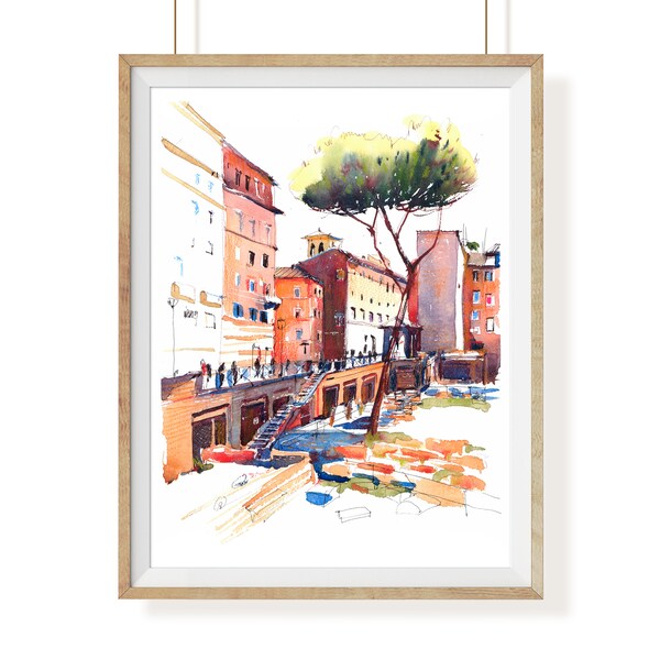 Rom Largo di Torre Argentinien Druck, Urban Sketch Kunst, Instant Download Kunst, Aquarell Wandkunst, Wohnzimmer Kunst, druckbare Kunst
