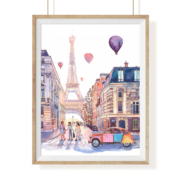 Eiffelturm Paris Retro Citroen 2CV Kunstdruck, Urban Art, Skizze, Instant Download Kunst, Aquarell Wandkunst, druckbare Kunst, Wohnzimmer Kunst
