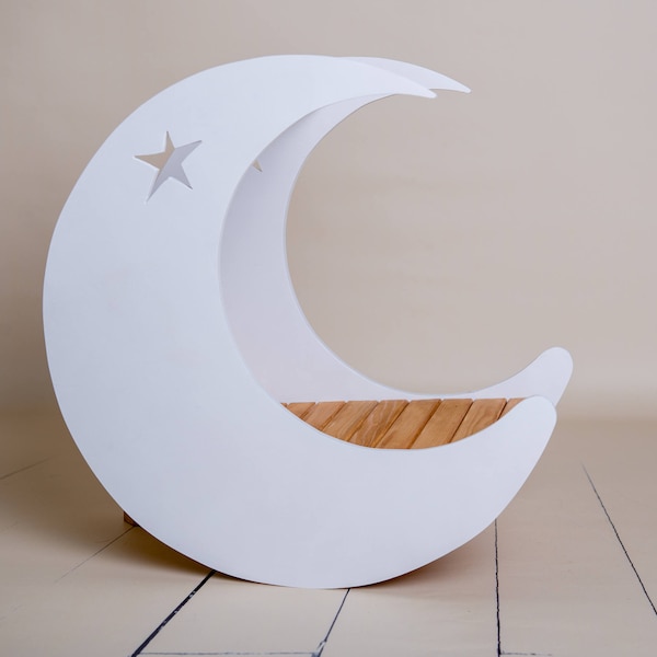 Mini Moon with Star Photography Prop, Newborn Baby Toddler Children Photographer, Sitter Photo Props, Baby Studio Props Wooden Cradle COLORS