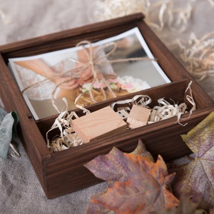 Wood Box for Prints and USB Drive, For Photographers,  Great Gift for Anniversary, Keepsake, Personalized Square Box for Photos