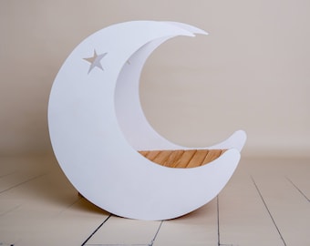 Mini Moon with Star Photography Prop, Newborn Baby Toddler Children Photographer, Sitter Photo Props, Baby Studio Props Wooden Cradle COLORS