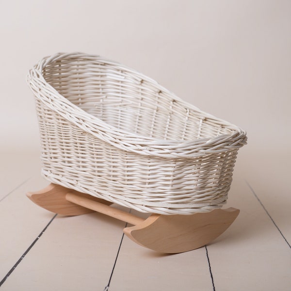 Wicker Baby Cradle Photo Props, Toddler, Newborn Baby Photographer, Bed for Dolls, Nursery Toy for Little Girl