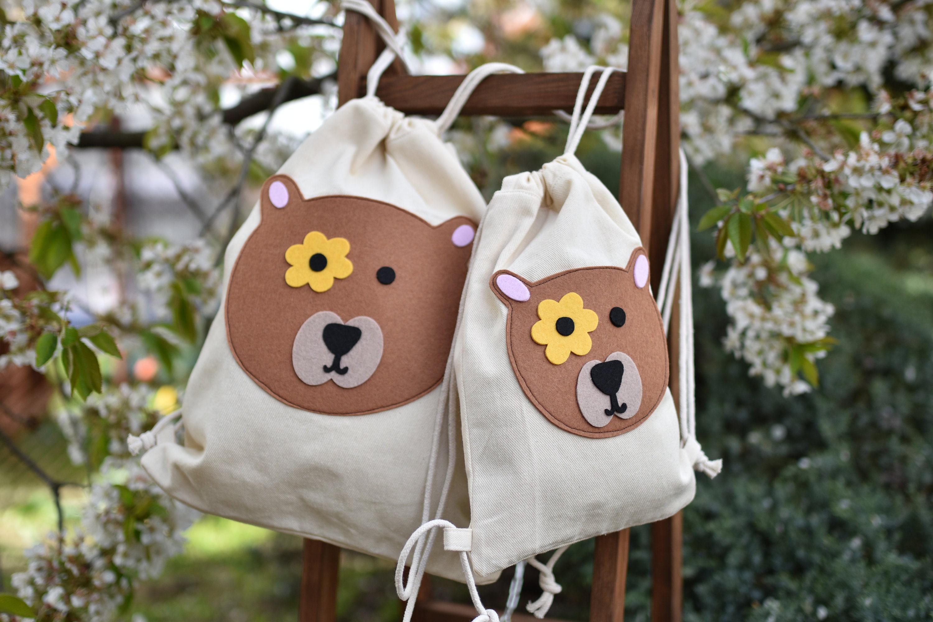 Teddy Bear Kids Gym Sack: 100% Cotton String Backpack
