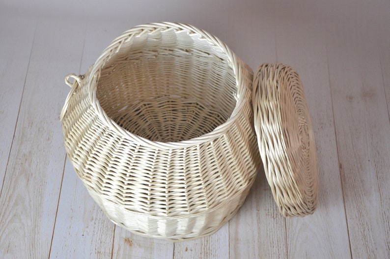 Wicker Basket Willow Toy Box With Lid Round Bin Storage Etsy