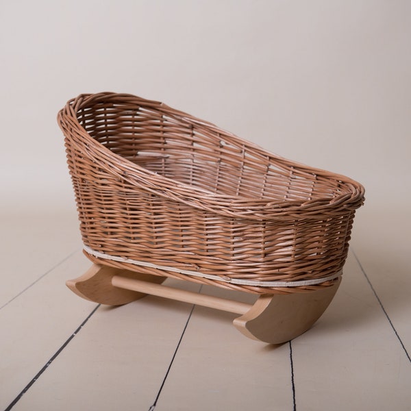 Wicker Baby Cradle, Photography Props, Toddler, Newborn Baby Photographer, Trolley, Bed for Dolls, Nursery Willow Toy