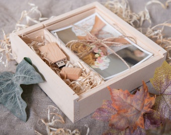 Personalized Wood Box for 4x6 Prints & USB Drive: Photographer Keepsake