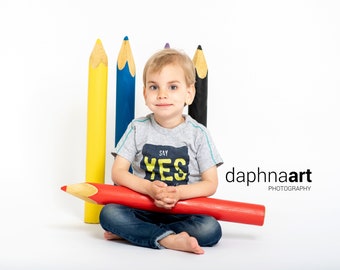 Grande pastello per fotografia, fotografo per bambini appena nati, matite colorate in legno, oggetti di scena per studio per bambini, sessione di un piccolo artista