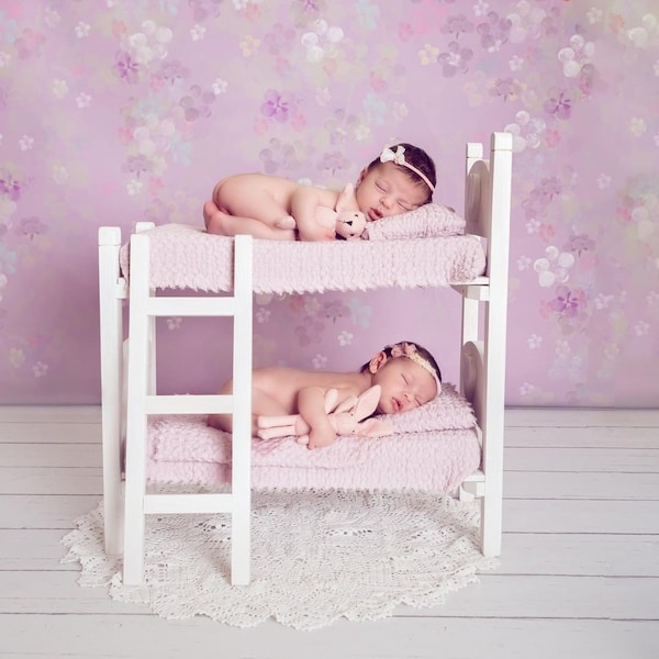 Accessoire de photographie pour lit superposé, lits jumeaux pour nouveau-né, décoration de chambre d'enfant, lit de poupée, pose de lit en bois, accessoire photo de berceau en bois, couleurs