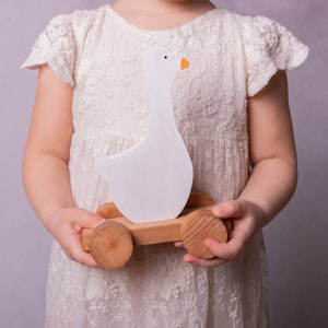 Wooden Push -Pull Toy, Wooden Goose Toy For Toddler, Nursery Decoration, Handmade Baby's Room Decor