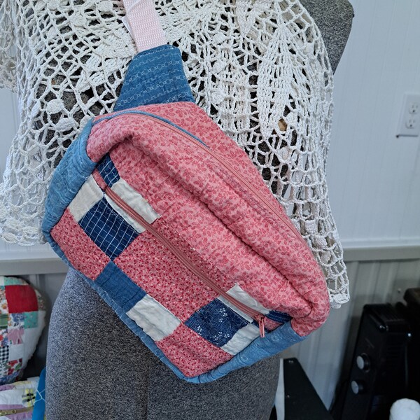 Antike Bauernhaus Quilt Umhängetasche, Vintage Umhängetasche, Vintage Quilt Bauchtasche