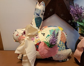 Antique Quilt Bunny Pillow,  Vintage Quilt Bunny Pillow, Farmhouse Quilt Bunny Pillow, Easter Bunny Pillow