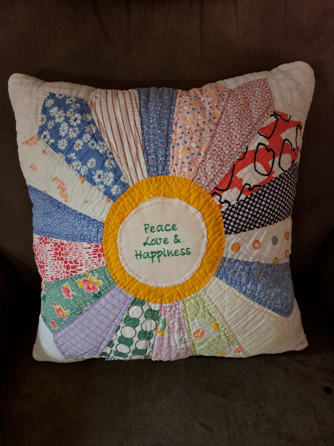 Antique Quilt Pillow, Vintage Quilt Throw Pillow, Farmhouse Antique