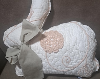Antique Quilt Bunny Pillow,  Vintage Quilt Bunny Pillow, Farmhouse Quilt Bunny Pillow, Easter Bunny Pillow