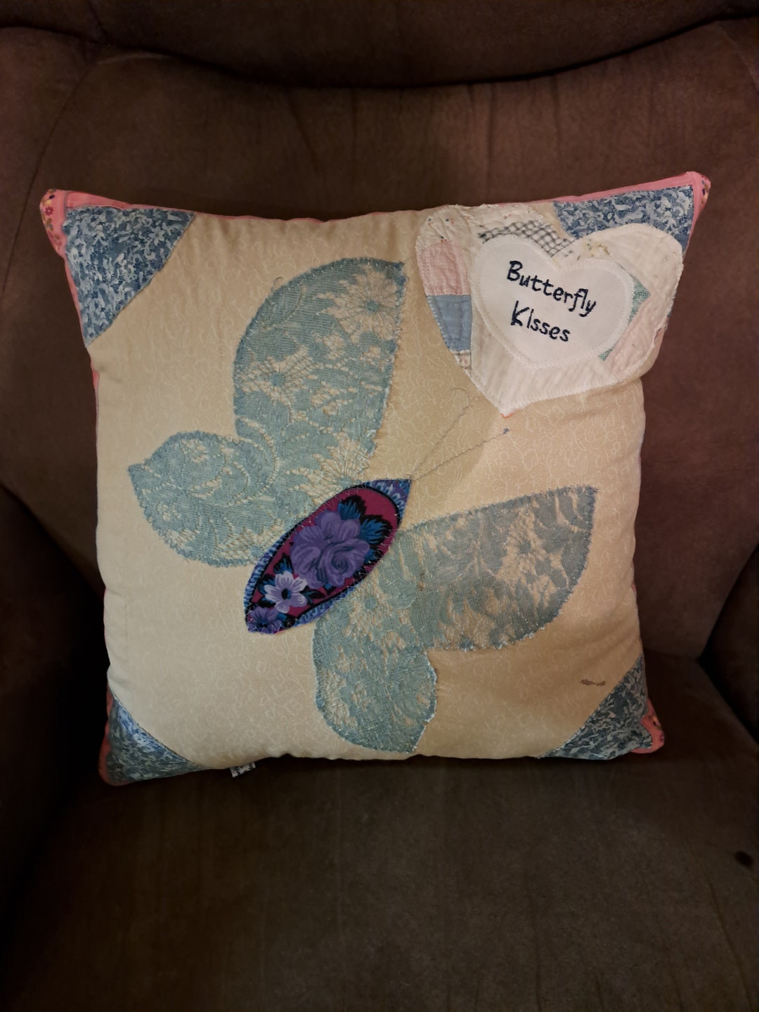 Antique Quilt Pillow, Vintage Antique Butterfly Pillow, Vintage