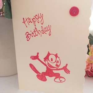 Félix le chat fabuleuses cartes de voeux - Joyeux anniversaire ou cartes vierges faites à la main. 5 couleurs au choix - miaou juste fabuleux xx 6 x 4 po. xx