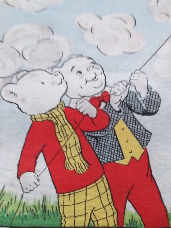 Rupert The Bear fabric Curtains 1982 story panels 65 x 53. Vintage