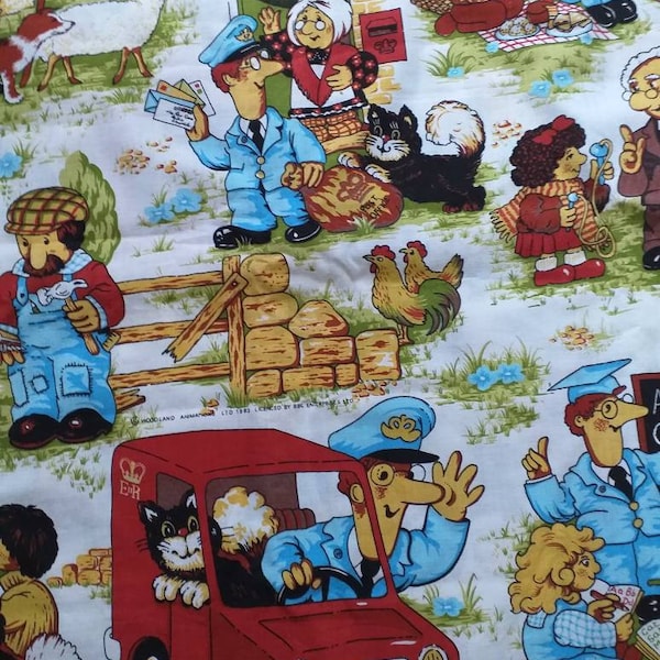 Postman Pat Fabric & curtains 1980s. Vintage barkcloth or unused cotton BBC fabrics in excellent vintage condition Fabric toy also available