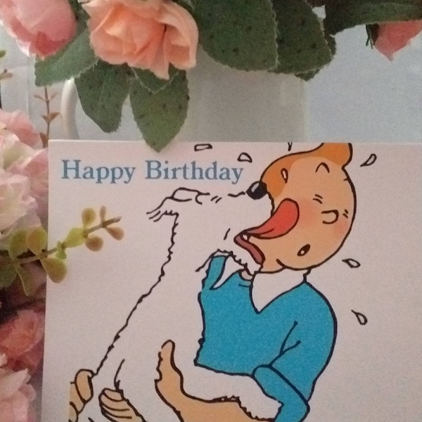 TinTin greetings cards - Happy birthday and blank TinTin and friends gorgeous cards my own design from original Tintin & Snowy images xx