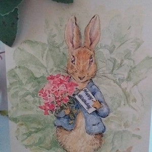 Cartões de felicitações de feliz aniversário de Peter Rabbit e cartões em branco de meu próprio design de imagens fabulosas de Beatrix Potter do vintage dos anos 1930 11,5 x 14 cms