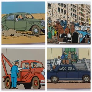Kuifje vintage Hergè-verpakkingen van 4 ansichtkaarten TinTin and Friends memorabilia prachtige ansichtkaarten met Kuifje en veel personages