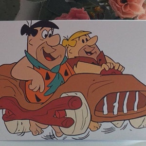 Tarjetas de felicitación: Flinestones y Yogi Bear & Huckleberry Hound. Preciosas tarjetas de 11,5 x 14 cms en mis propios diseños con sobre y bolsa para violonchelo.