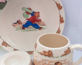 1920s Nursery ware - tea plate, creamer and sugar bowl - pre war - lovely childs play set. Crown Windsor  nursery bears childs set 1950s xx