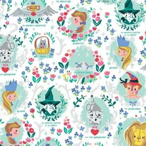 Wizard of Oz fabulous fabric by Riley Blake. Unused gorgeous cotton fabric - round characatures of all your favourites - Dorothy and more