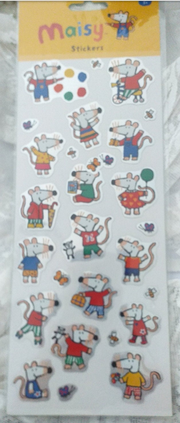 Maisy Mouse Lovely licensed fun Maisy sticker pack. Maisy notelet & fabulous happy birthday card blank inside - 11.5 x 14 cms with envelope
