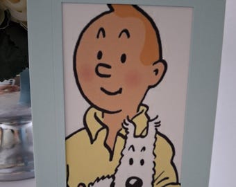 TinTin greetings cards - handmade TinTin and Snowy cards 15.5 x 11 cms with matching envelope & presented in a cello bag responsibly sourced