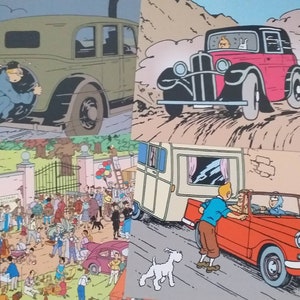 TinTin vintage Hergè 4er Pack Postkarten TinTin und Freunde Erinnerungsstücke wunderschöne Postkartenbilder mit Tintin & vielen Charakteren x